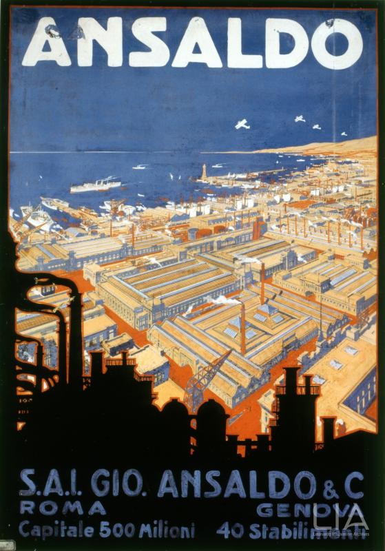 Manifesto pubblicitario Ansaldo realizzato da cartellonista anonimo; 1918-1919